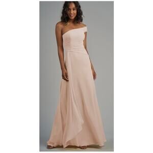 B2 Jasmine Poly Chiffon Long Bridesmaid Dress One-Shoulder Neckline size 14 n